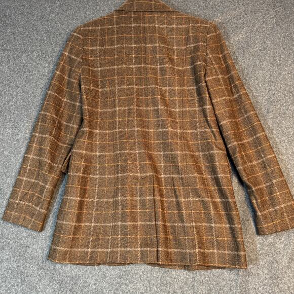 Peruvian Connection Plaid Tartan Belmont Blazer Brown Orange 100% Lambswool Sz 4 - Picture 5 of 13